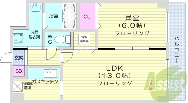 1LDK、オール電化、エレベーター、オートロック