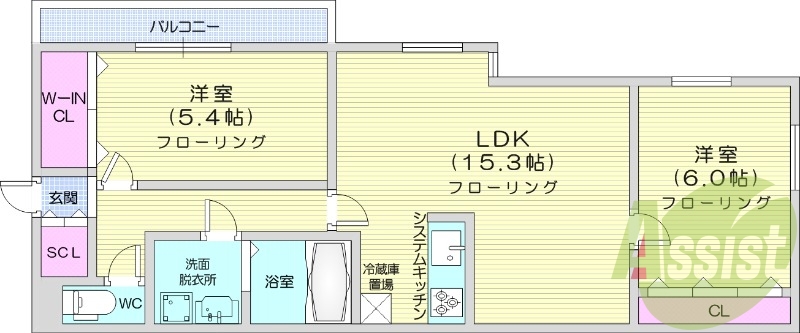 2LDK、都市ガス、エアコン、追い焚き、浴室乾燥機