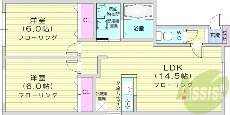 2LDK、ロードヒーティング、角部屋、トランクルーム