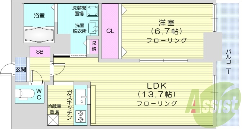 1LDK、収納、洗濯機置場、灯油暖房、エアコン