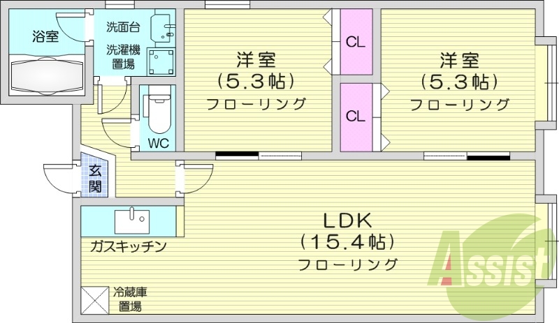 2LDK、TVモニターホン、バストイレ別、ペット飼育可能