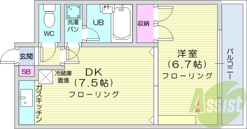 1LDK、インターネット無料、エレベーター