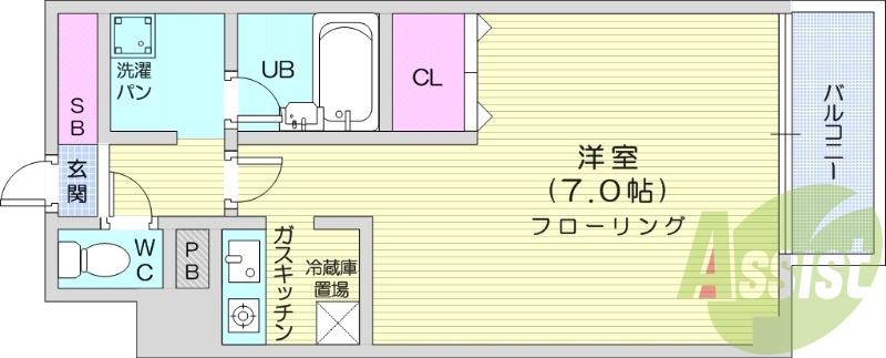 1K、都市ガス、システムキッチン、ネット無料