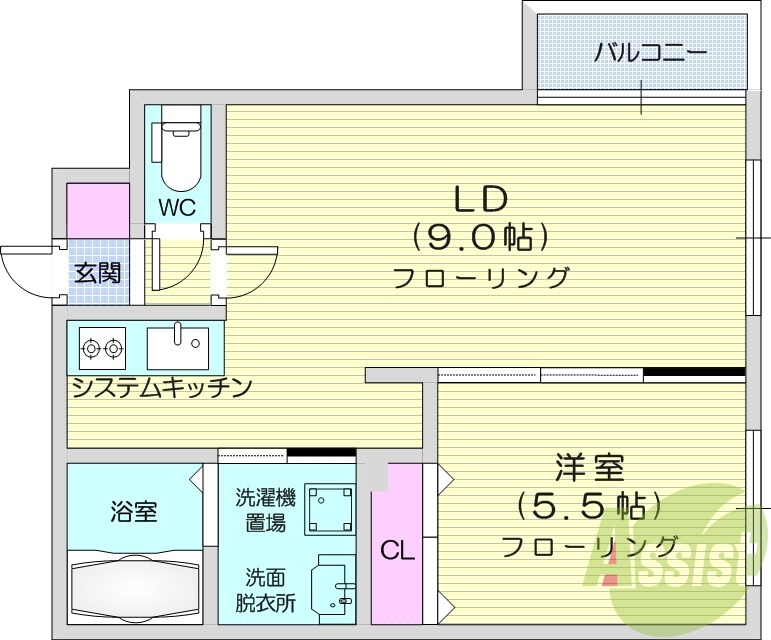 1LDK、都市ガス、エアコン、ネット無料