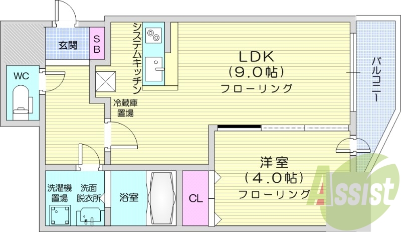1LDK、バルコニー、オートロック、クローゼット