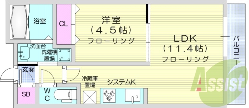 1LDK、都市ガス、エアコン、ネット無料、角部屋