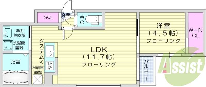 1LDK、都市ガス、エアコン、システムキッチン、ペット可