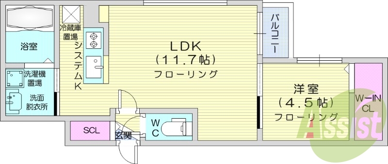 1LDK、都市ガス、エアコン、システムキッチン、ペット可