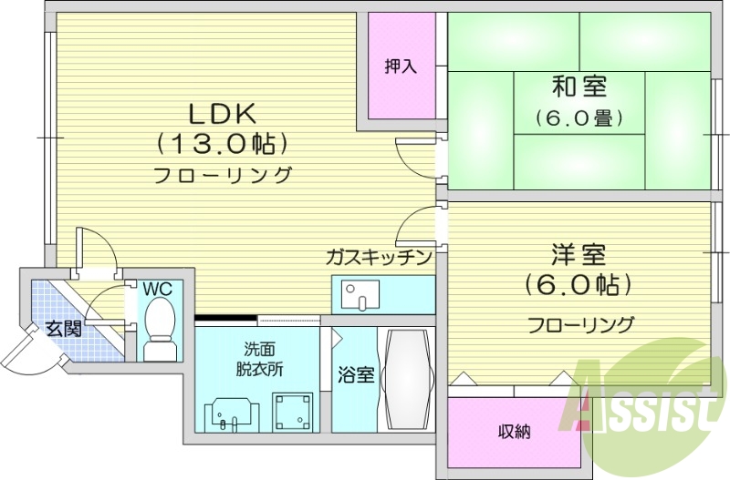 2LDK、灯油給湯、ネット使用料不要、バストイレ別