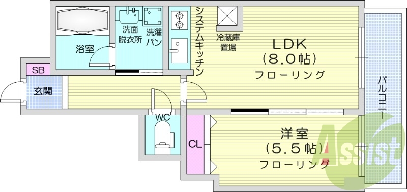 1LDK、オートロック、システムキッチン、シャンドレ