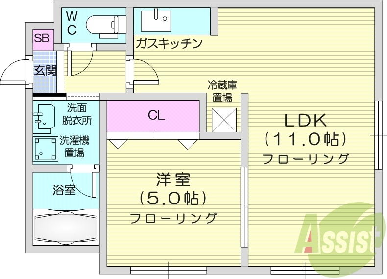 1LDK、オートロック、角部屋、ウォシュレット