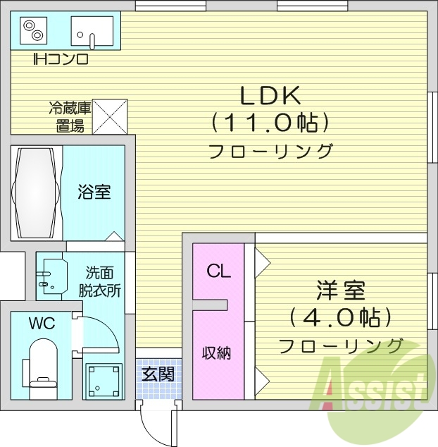 1LDK、灯油ボイラー、エアコン、灯油暖房