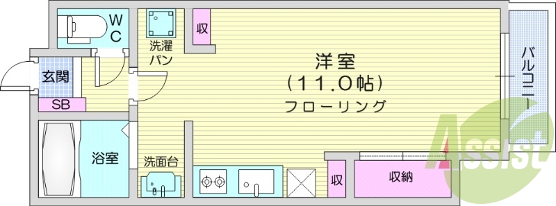 1R、バストイレ別、シャンプードレッサー、エアコン