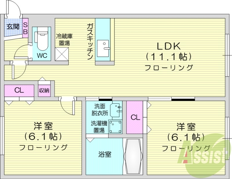 2LDK、灯油暖房、浴室乾燥機、オートロック