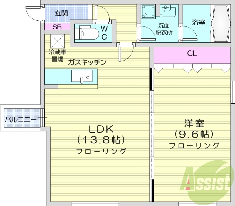 1LDK、収納、洗濯機置場、灯油暖房、オートロック