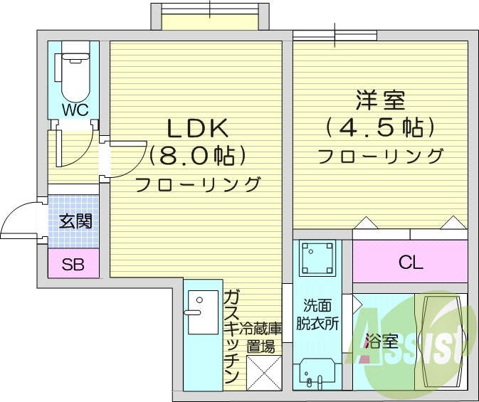 １LDK、エアコン、シャワートイレ、モニター付きインターホン
