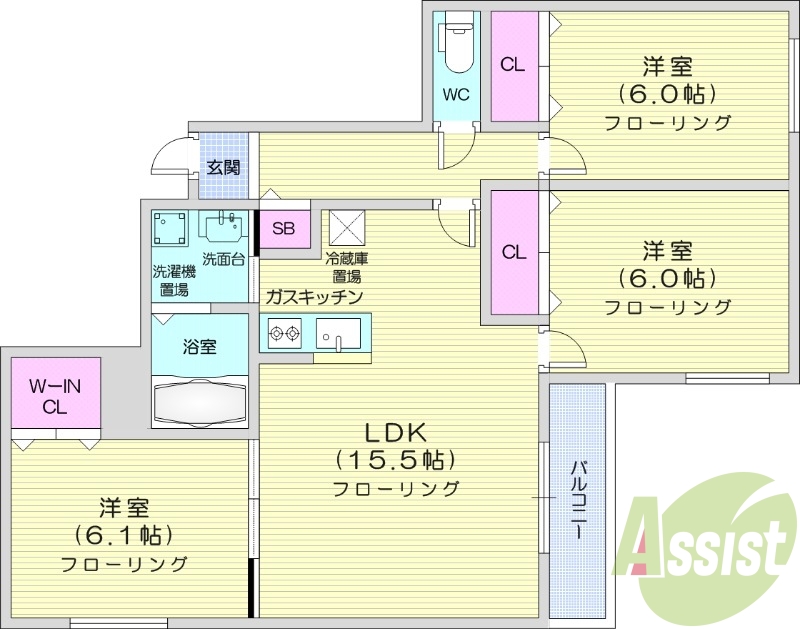 3LDK、エアコン、トランクルーム