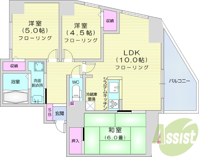 3LDK、エアコン、ガス暖房、追い焚き、システムキッチン