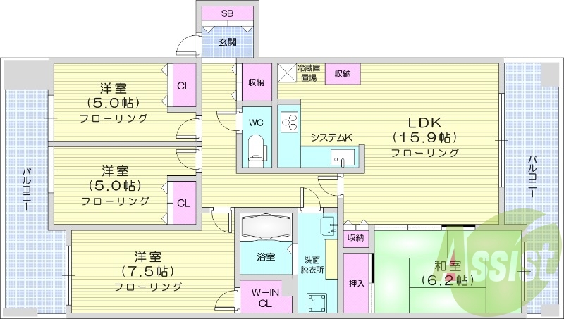 4LDK、収納、洗濯機置場、オール電化、バストイレ別