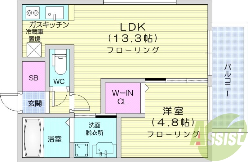 1LDK、灯油暖房、ウォークインクローゼット