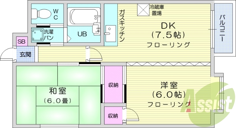 2DK、風呂トイレ別、灯油暖房、ネット使用料不要
