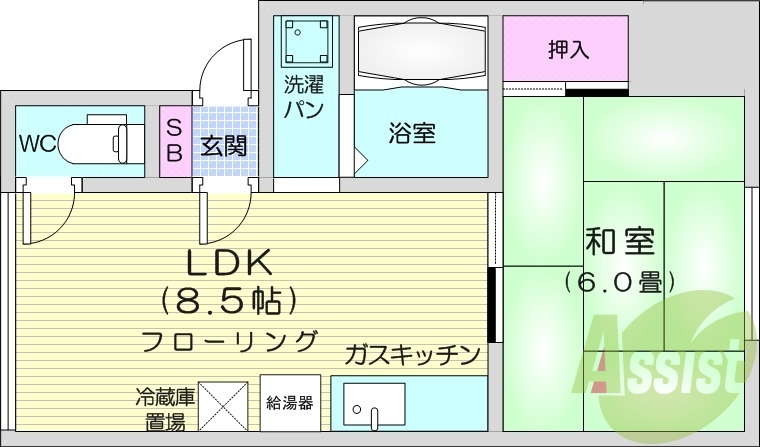 1DK、シャワートイレ、灯油FF暖房