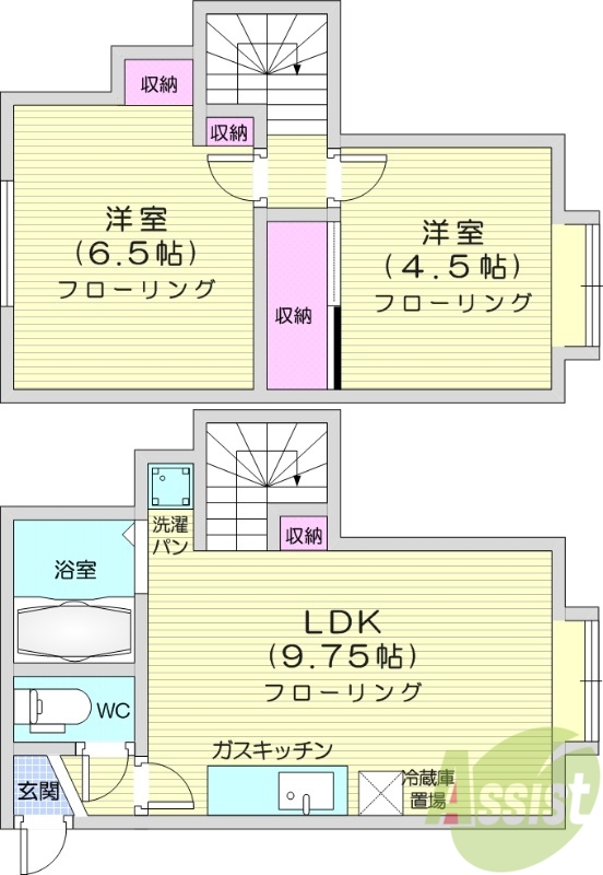 2DK、灯油暖房、バストイレ別、収納、室内洗濯機置場