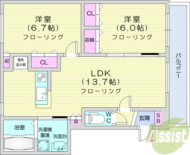 ２LDK、エアコン、オートロック、オール電化