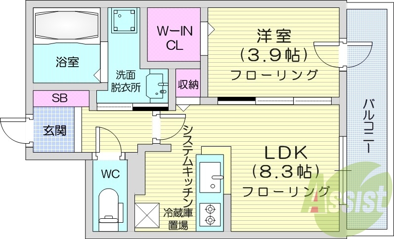 1LDK、都市ガス、エアコン、浴室乾燥機、