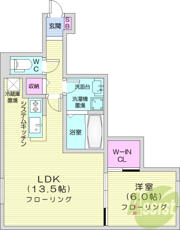 1LDK、都市ガス、ウォークインクローゼット、角部屋