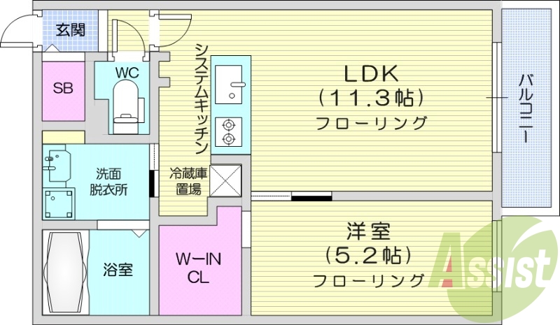 1LDK、エアコン、システムキッチン、ネット無料