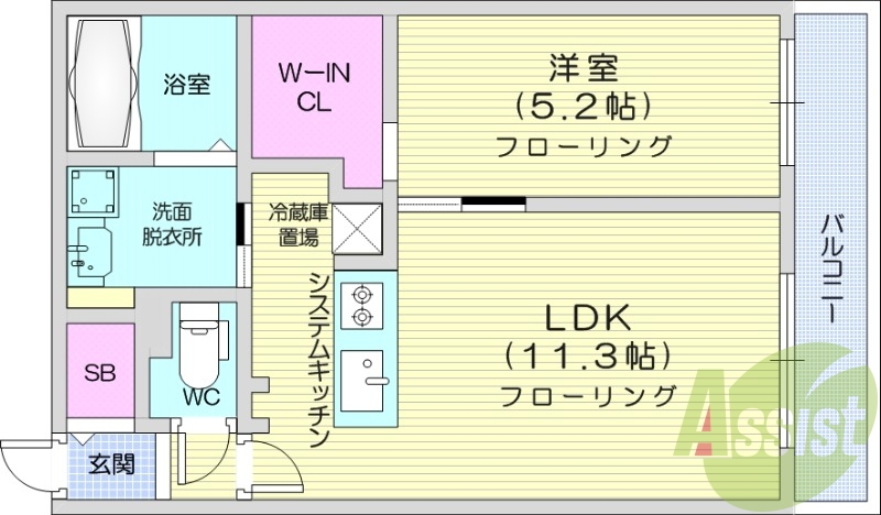 1LDK、エアコン、システムキッチン、ネット無料