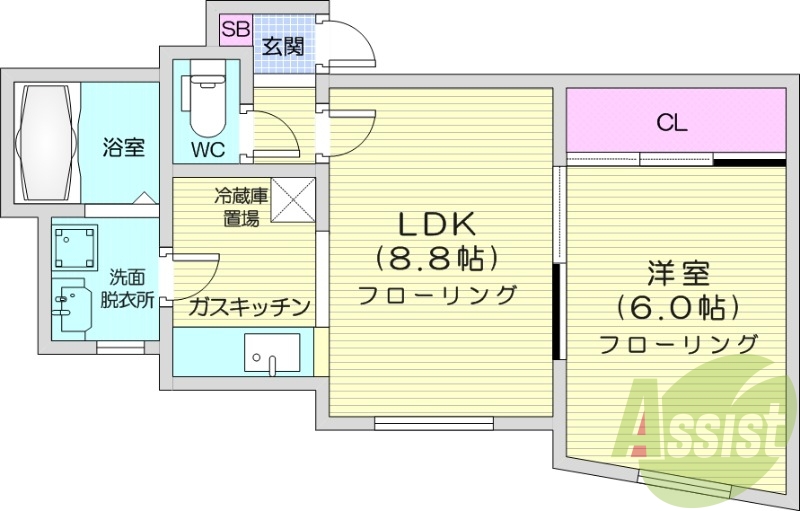 1LDK、灯油暖房、オートロック、ロードヒーティング