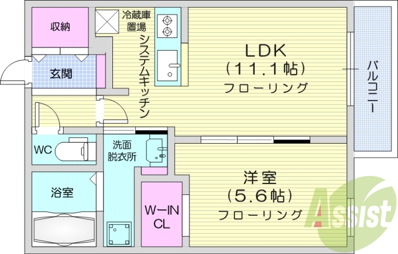 1LDK、エアコン、システムキッチン、ネット無料
