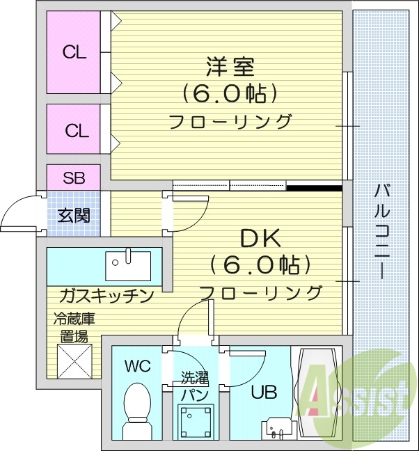 1DK、ガス暖房、エレベーター、光ファイバー
