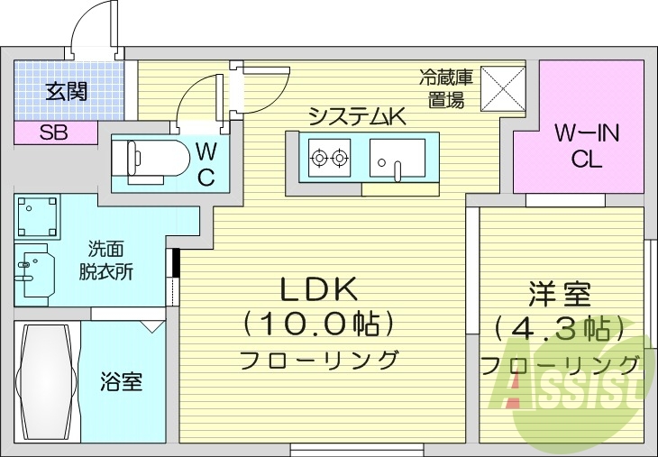 1LDK、都市ガス、エアコン、システムキッチン、浴室乾燥機
