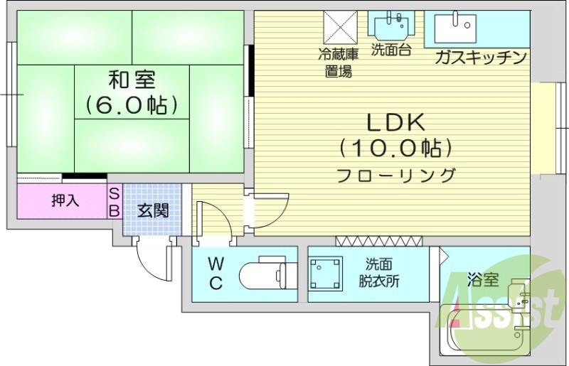 1LDK、トイレ風呂別、最上階、灯油暖房、トランクルーム