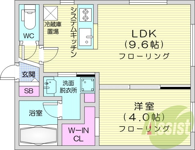 1LDK、都市ガス、エアコン、システムキッチン