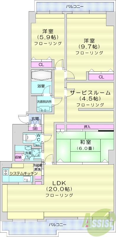 3LDK、都市ガス、100平米、分譲賃貸