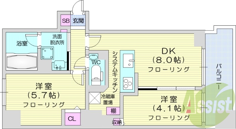 2DK、浴室乾燥機、床暖房、ウォシュレット、オートバス