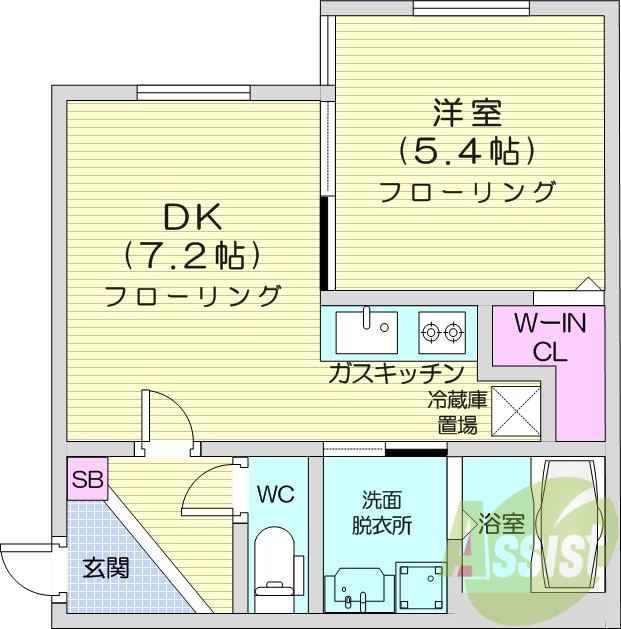 1DK、エアコン、ガス暖房、ネット無料、浴室乾燥機