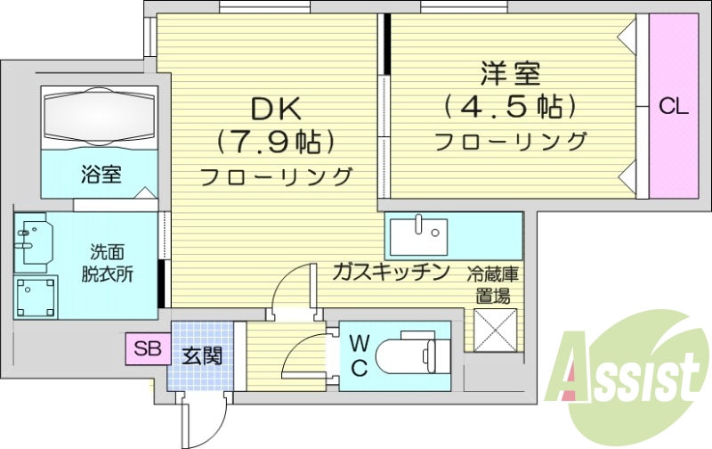 1DK、エアコン、ガス暖房、ネット無料、浴室乾燥機