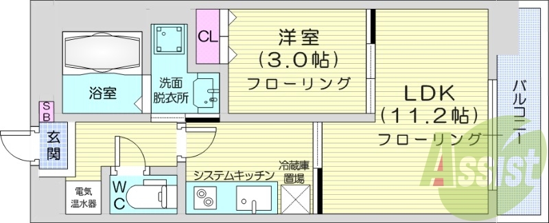 1LDK、オートロック、オール電化、角部屋、エアコン