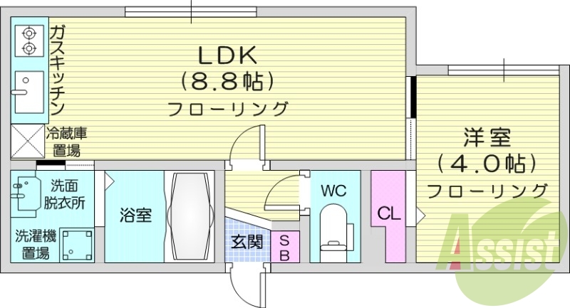 1LDK、ネット無料、エアコン、浴室乾燥機