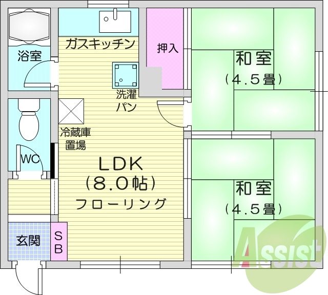 2LDK、ペット相談、灯油暖房、モニター付きインターホン