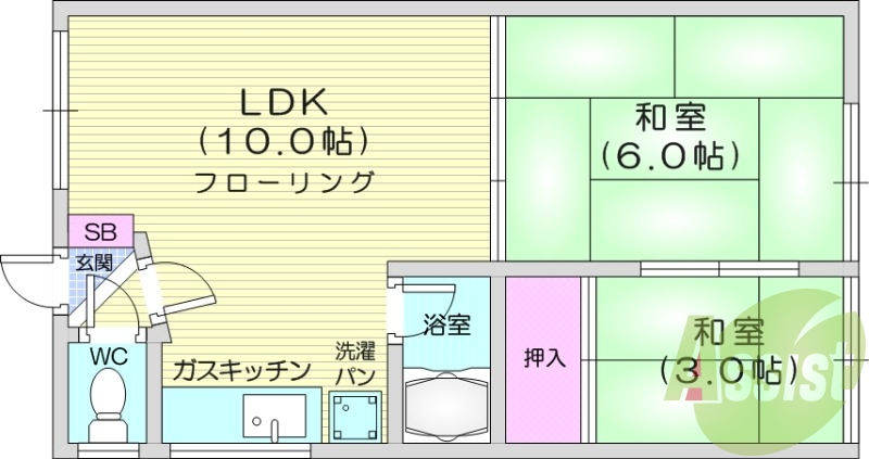 2LDK、最上階、トイレ風呂別、室内洗濯機置場