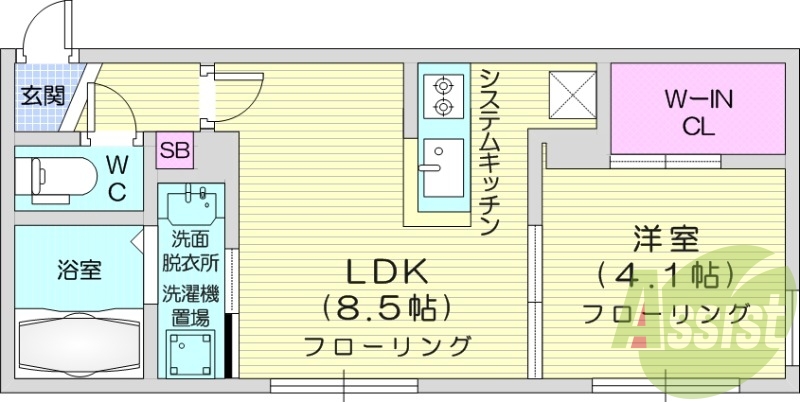 1LDK、システムキッチン、エアコン、シャワートイレ