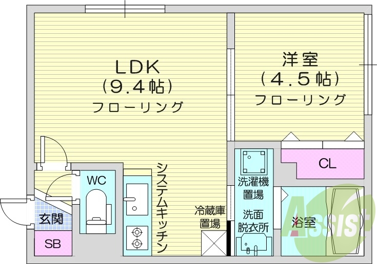 1LDK、システムキッチン、エアコン、シャワートイレ
