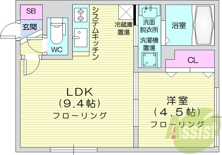 1LDK、システムキッチン、エアコン、シャワートイレ