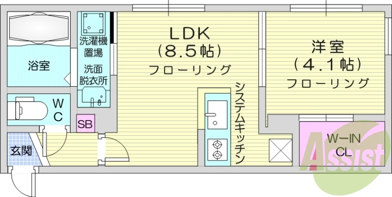 1LDK、システムキッチン、エアコン、シャワートイレ